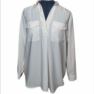 Ann Taylor Factory Long Sleeve Cream Top